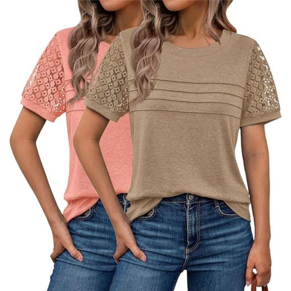 2PCS Womens Tops Casual Crewneck - Picture 6 of 6